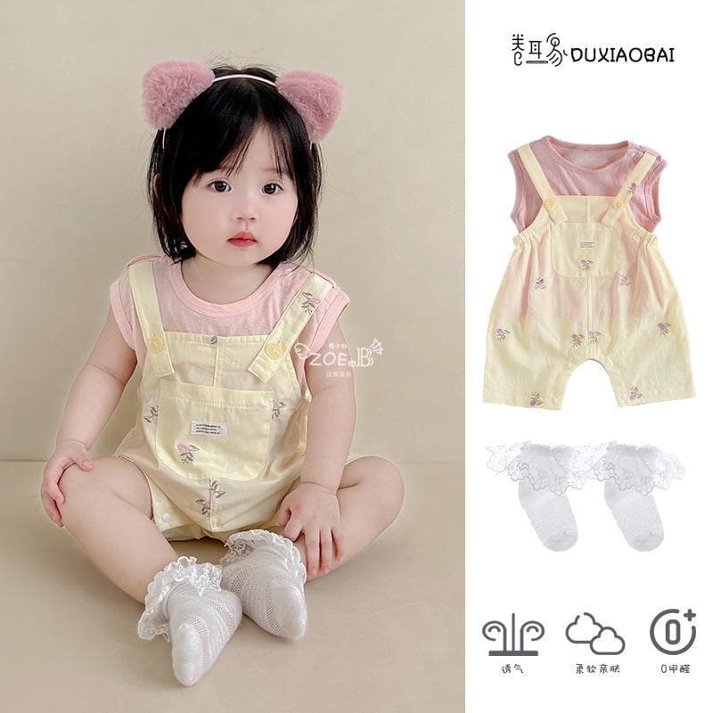 Baby Summer Clothes, Girl Trendy Suspenders Set, Cute Super Adorable Romper Two-Piece Set, Lightweight Summer Outfit