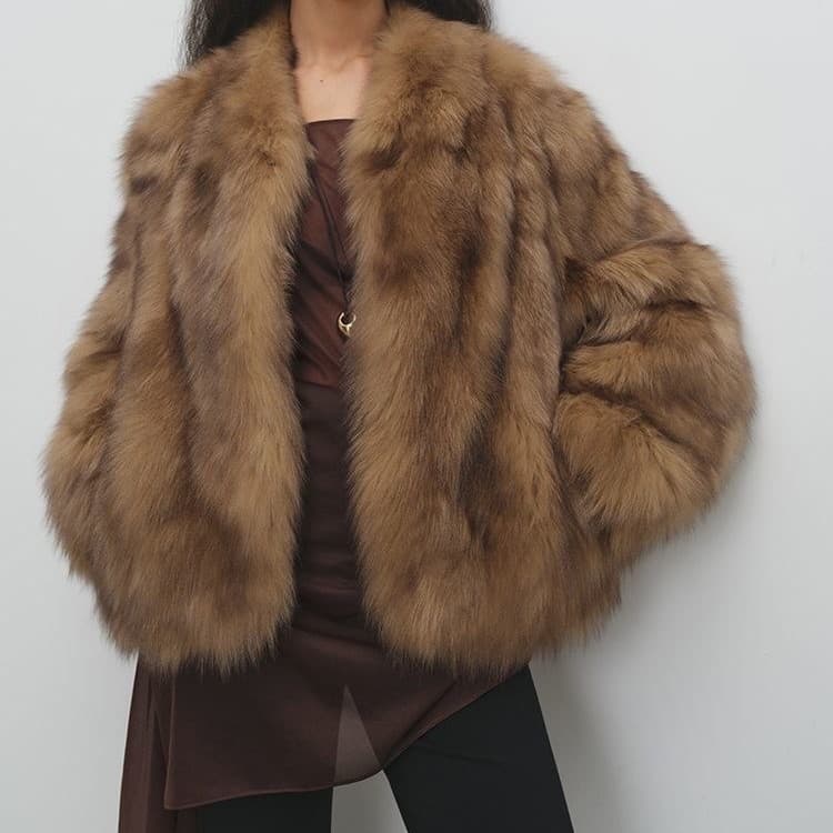 Second-hand dyed tip frost color new imitation fox fur coat Maillard retro amber brown fur coat environmentally friendly plus