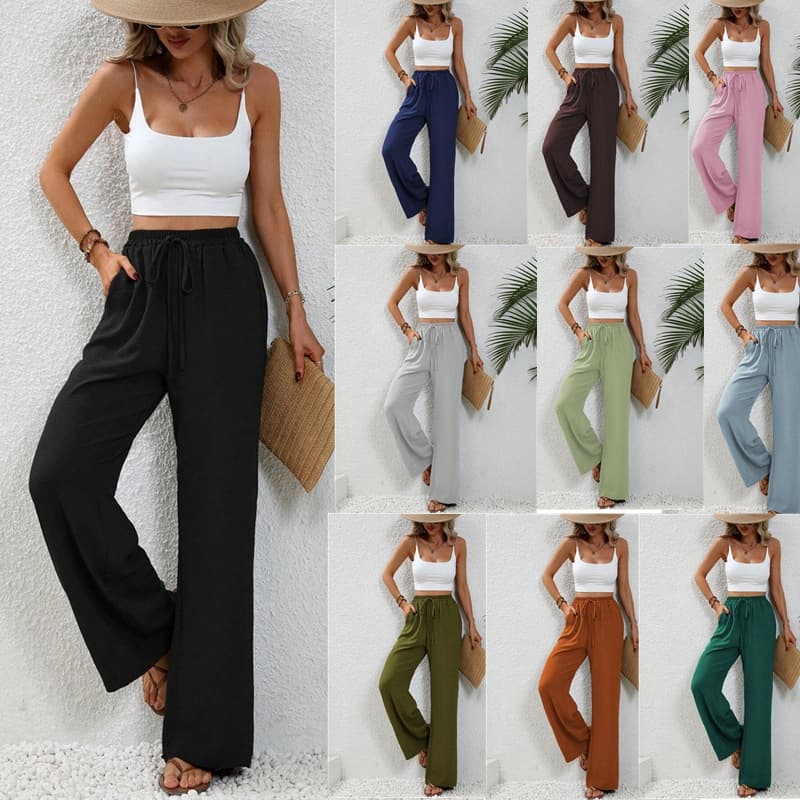 Amazon Tiktoktemu European and American Women's Fashion 2026 Spring and Summer New Versatile Solid Color Floor-Length Wide-Leg Casual Pants