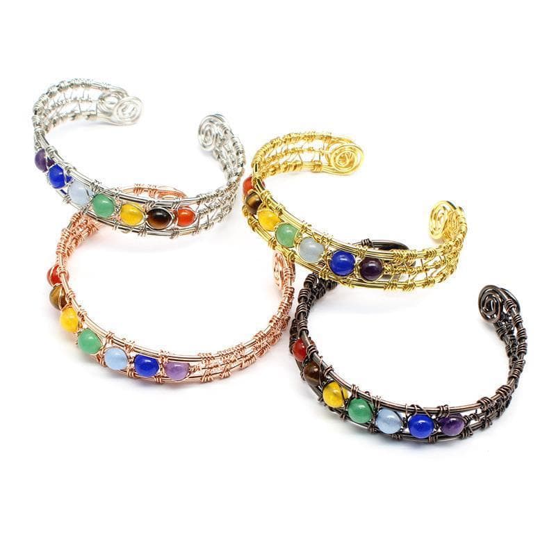 Natural Stone Handwoven 7 Chakra Open Crystal Bracelet, Cross-border Crystal Jewelry