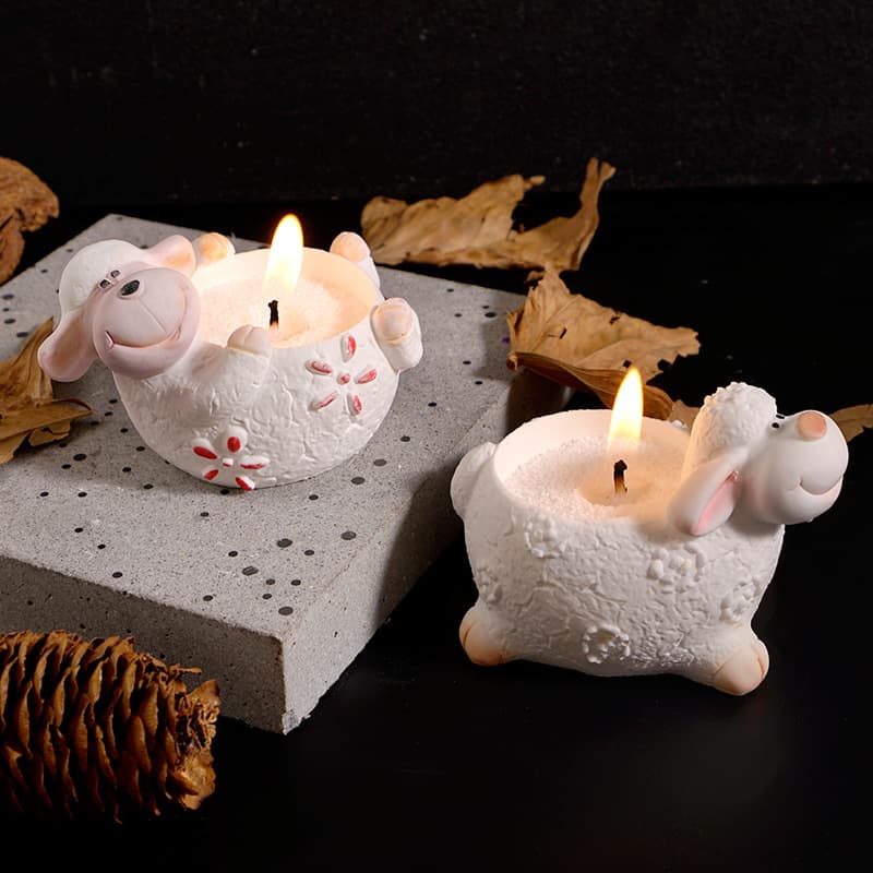 New Style Lamb Candle Cup Plaster Mold, DIY Cartoon Cute Sheep Candle Holder Flower Pot Plaster Ornament Silicone Mold