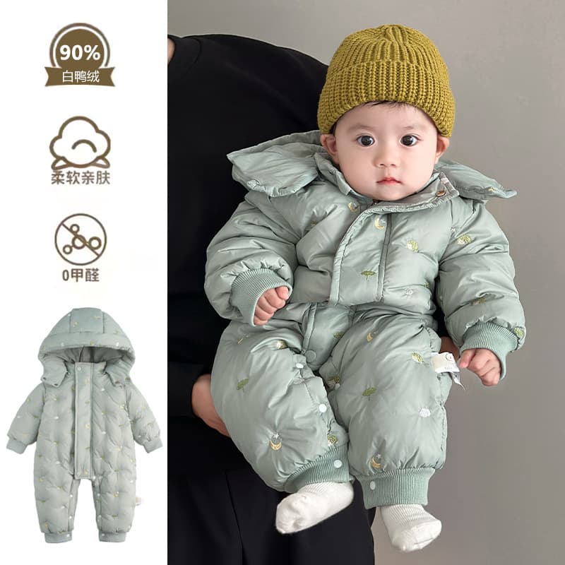 Baby down bodysuit, thickened for autumn and winter, warm for outdoor use, white duck down bodysuit, baby swaddle, crawling suit
