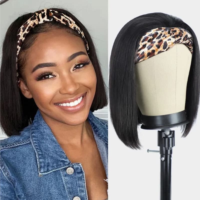 Headband Straight Wig Short Human Hair Wig Ice Silk Wig Real Hair Wig