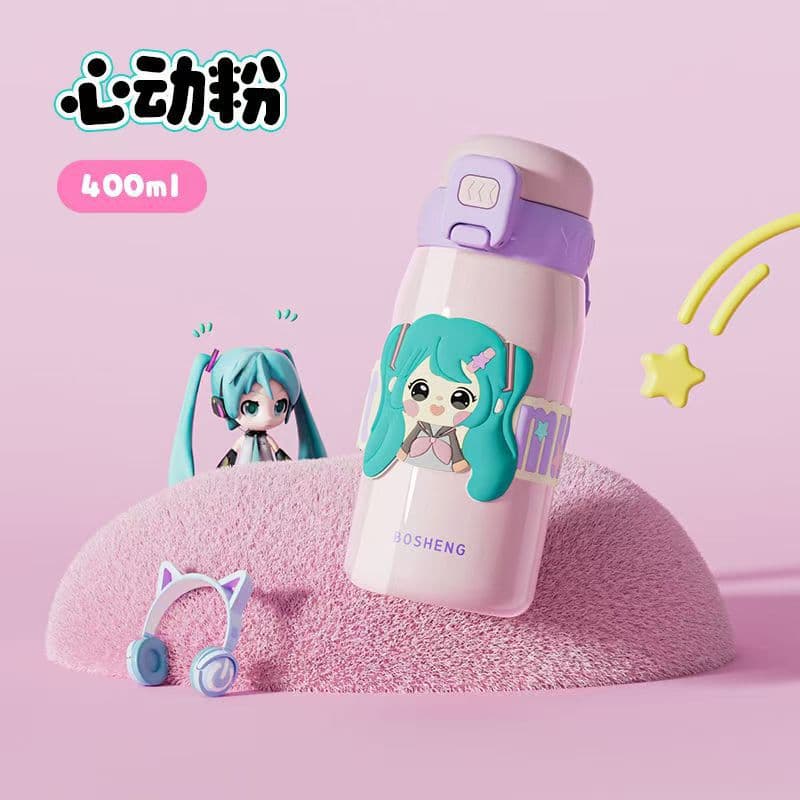 Hatsune Miku Official Insulated Water Bottle with Straw, Anime Thermos, 316 Stainless Steel