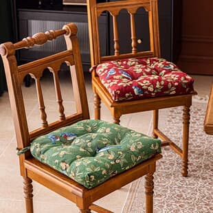 Vintage Durable Dining Chair Cushion, Non-Slip Square Seat Cushion for Home Use, Comfortable for Long Sitting, with Straps