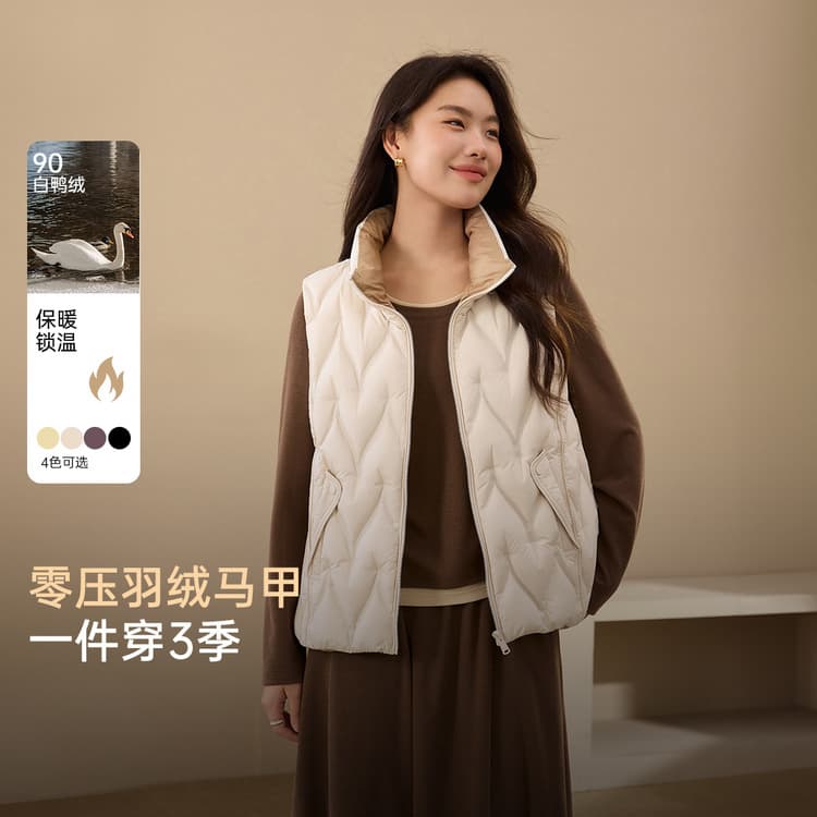 [Puff] White duck down stand-up collar thick warm down vest Xian Li Xiu plus-size women's for heavy women, winter new style