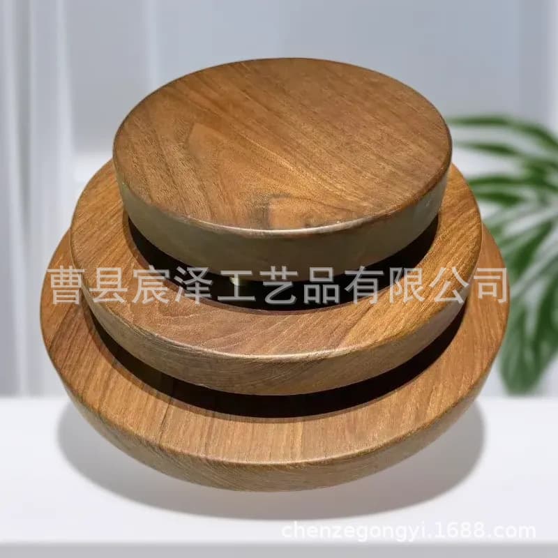 Peach Wood Display Stand Base, Rectangular Wooden Elevating Base for Buddha Statue Crafts, Solid Wood Pedestal Holder