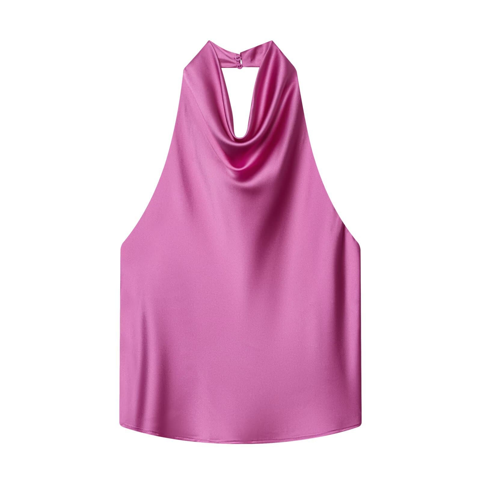 ZA cross-border hot style 2026 spring new European and American sexy pure lust style sleeveless fashion pink satin halter top