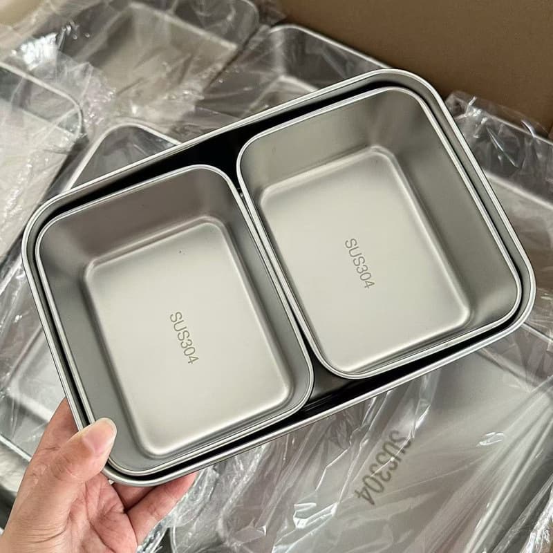 304 Stainless Steel Prep Tray, Hot Pot Ingredient Tray with Lid, Food-grade Kitchen Storage Container, Household Steaming and Baking Pan