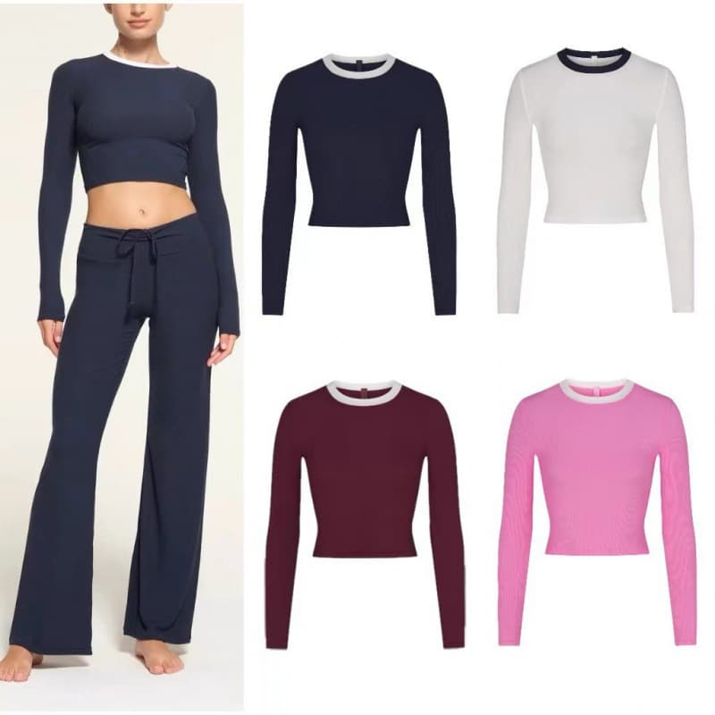 Skims Kardashian SOFT LOUNGE Crop Top Modal Ribbed Long Sleeve T-Shirt Short Top Base Layer