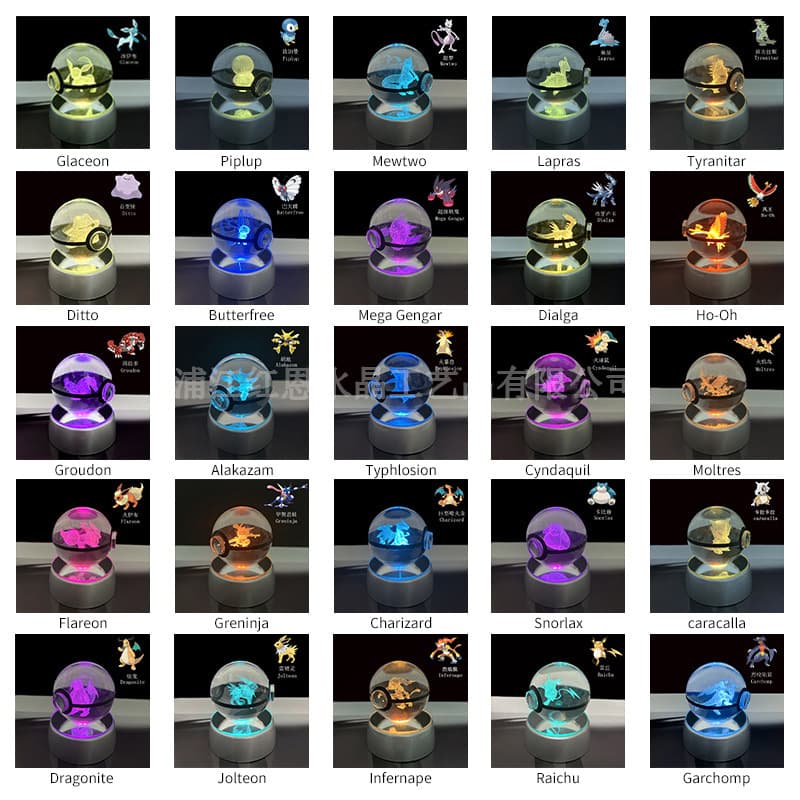 New crystal elf ball Pokémon 3D carved Pokémon crystal ball birthday gift luminous ornament