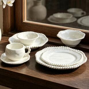 French Vintage Ceramic Dinner Set Creative Beaded High Appearance Home Plate Afternoon Tea Coffee Cup and Saucer Set