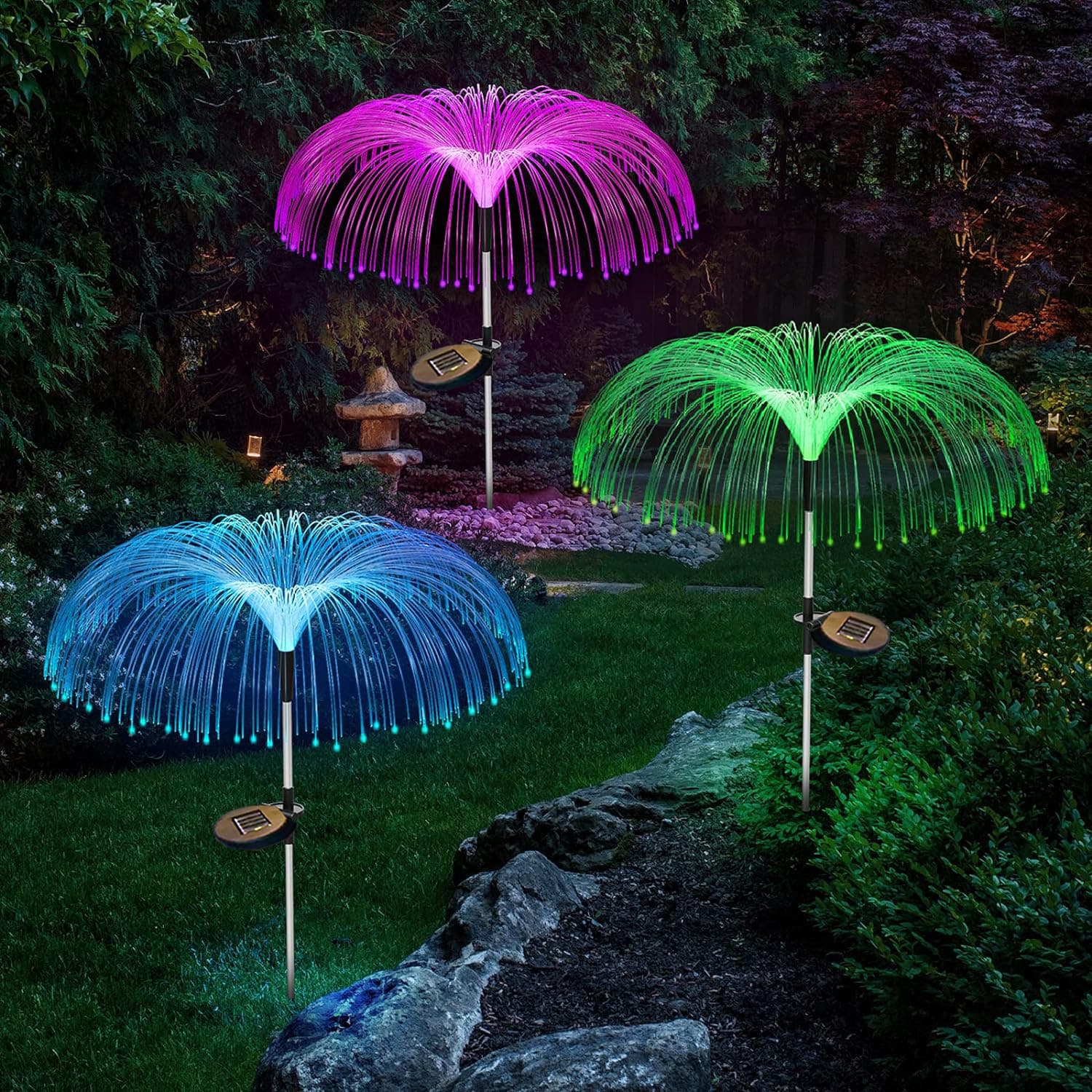 Amazon Solar Jellyfish Light Garden Lawn Lamp Outdoor Patio Decorative Fiber Optic Fireworks LED Colorful Light