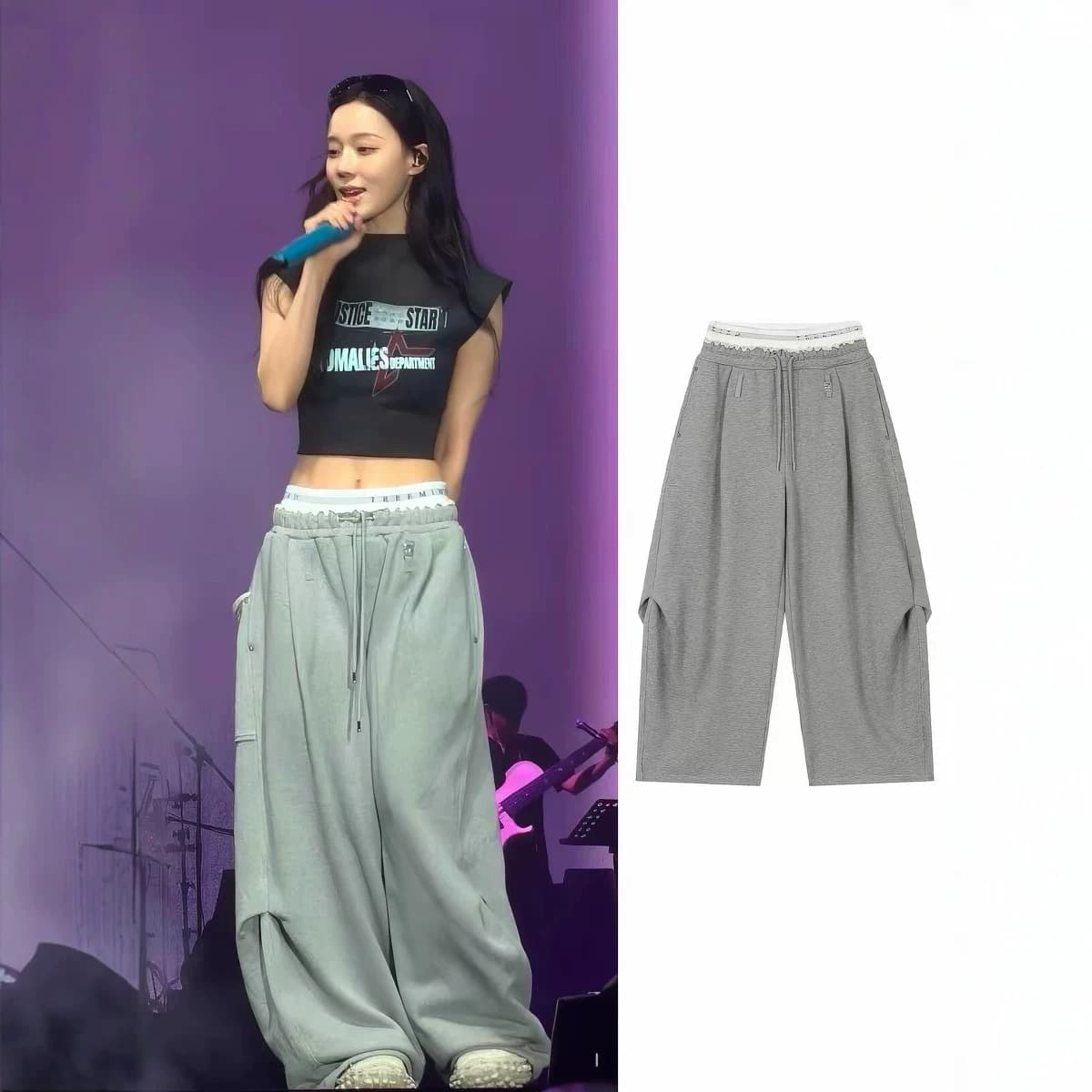 aespa same style American retro gray loose wide-leg casual pants for women spring new design sports trousers