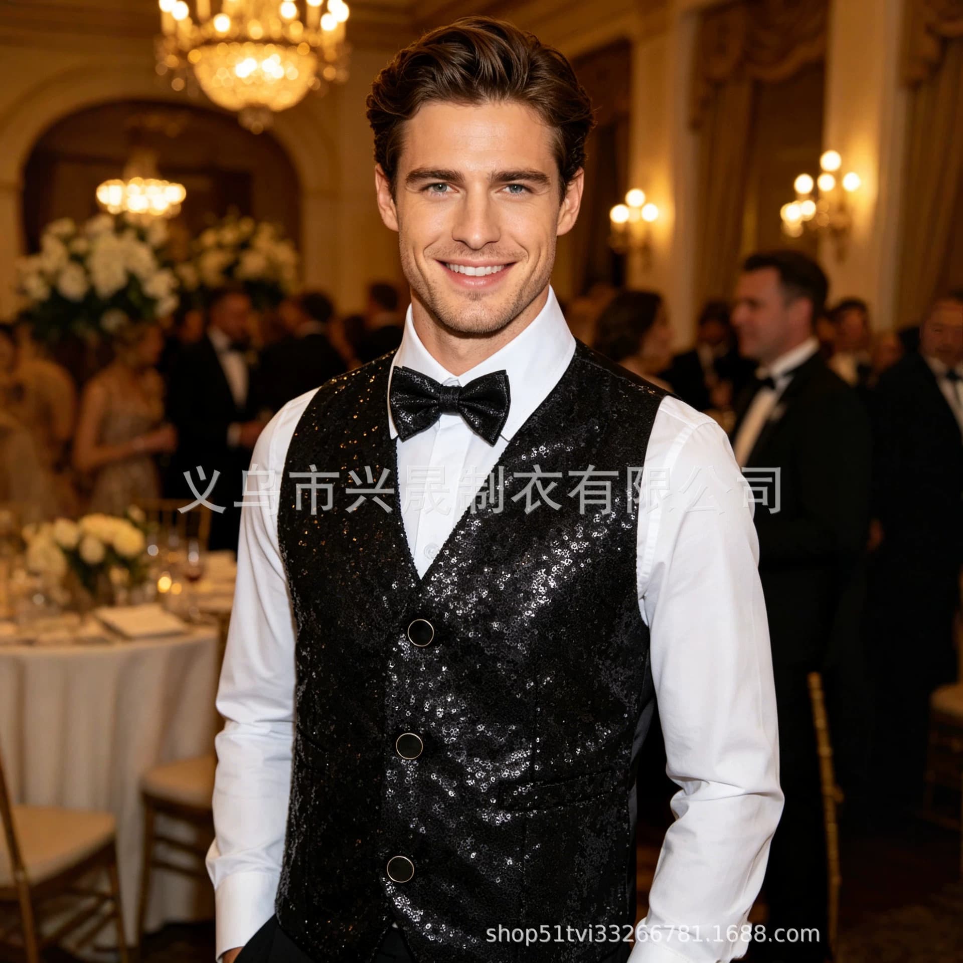 2-piece vest and tie suit men's performance clothing sequined vest vest photo studio photo host singer division