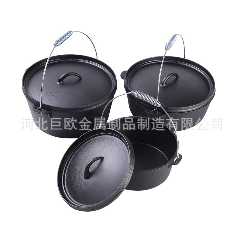 Dutch Oven Set 20cm 25cm 30cm Camping Cookware Raw Iron Pot Outdoor Hanging Pot Soup Pot