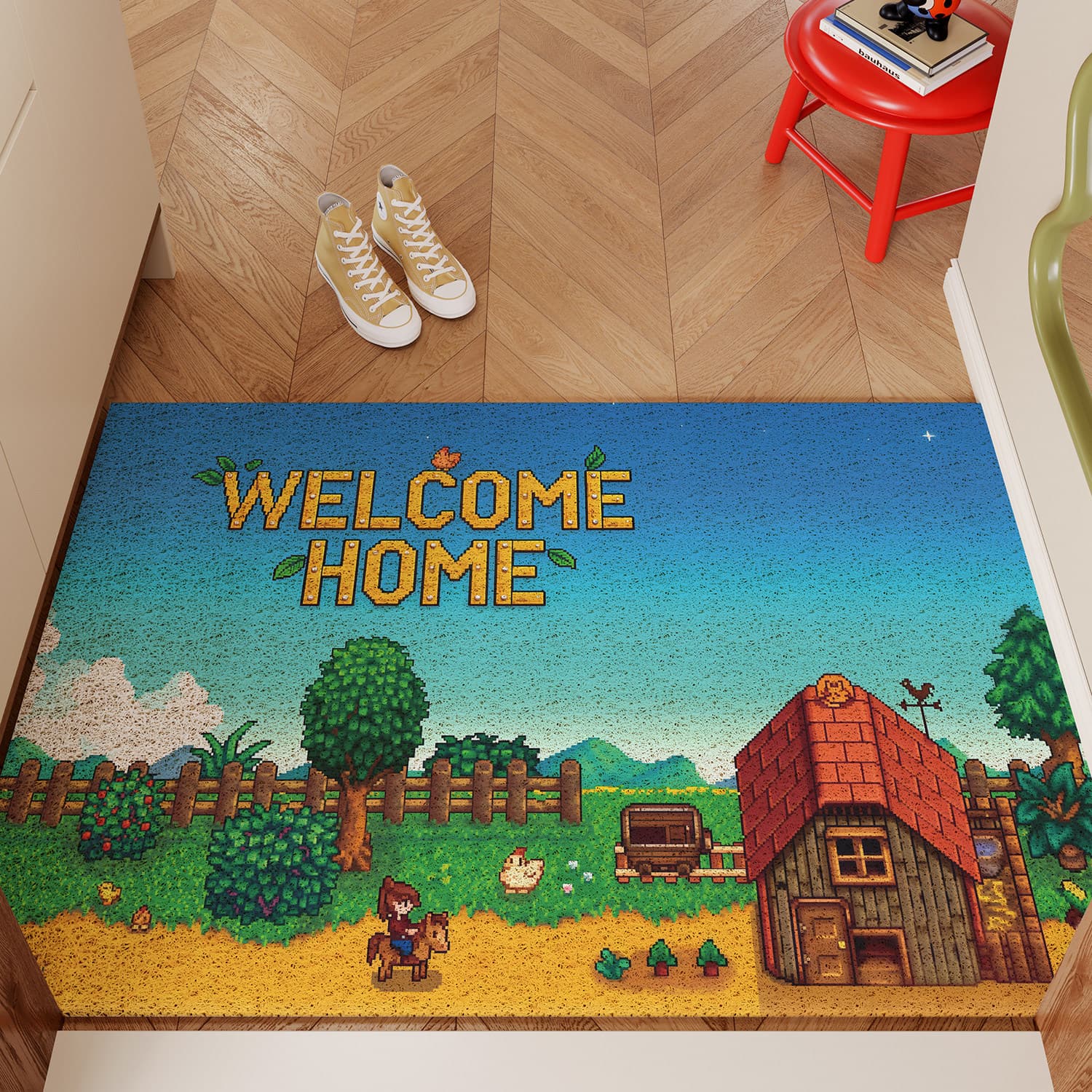 Entrance door floor mat, outdoor door scraping mud floor mat, entrance door wear-resistant anti-slip wire circle floor mat can be cut