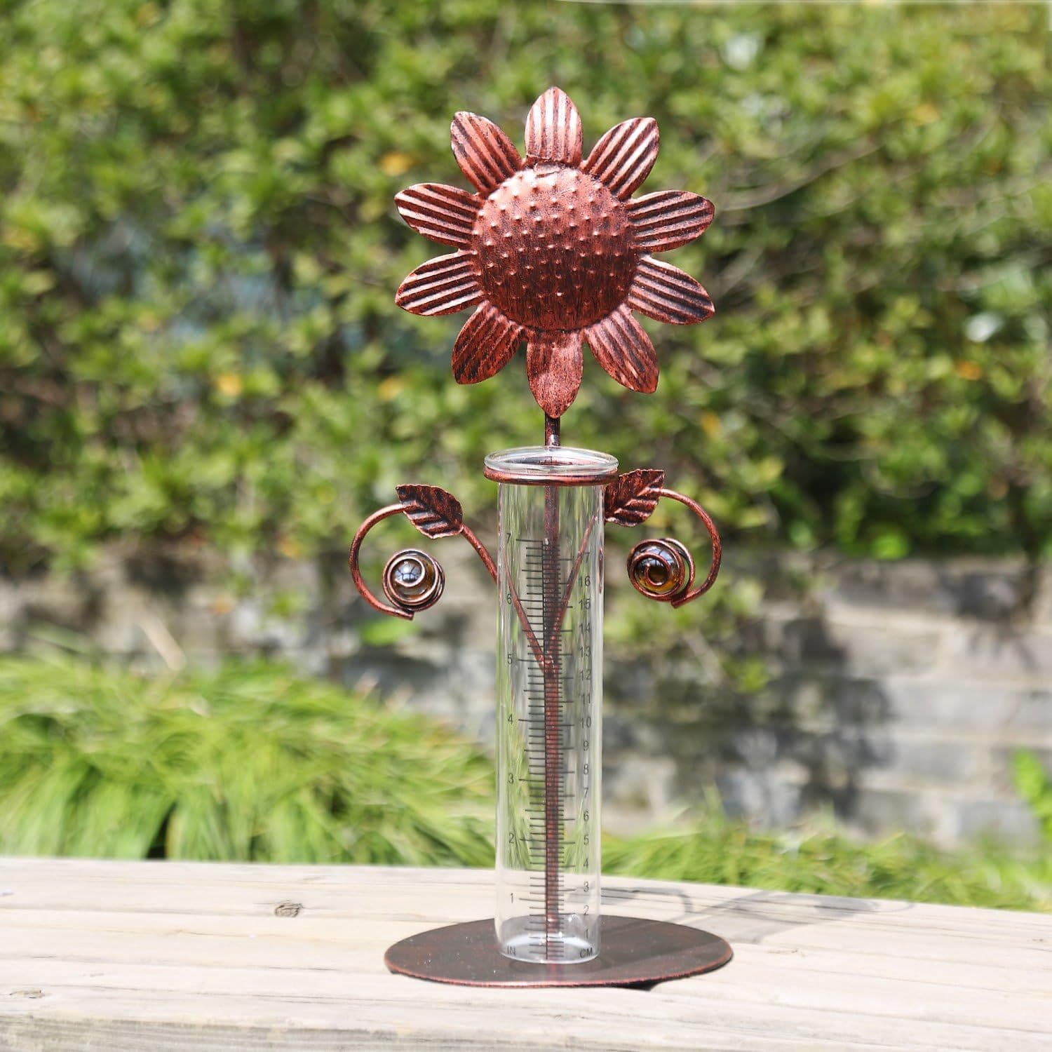 Garden Metal Craft Iron Art Ornament Garden Decoration Weather Instrument Solar Rain Gauge Sunflower