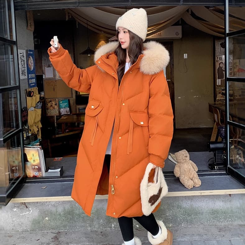 2025 Winter Thickened Extra Large Size for Up to 200 Jin Hooded Fox Fur Trim Long Slim Fit Down Jacket 248