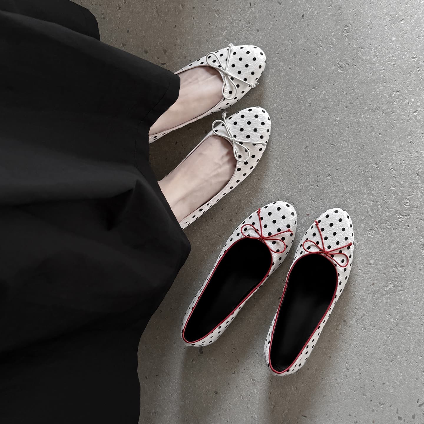 New Horsehair Polka Dot Flat Shoes with Shallow Mouth and Bowknot, Korean Style Cute Color-Blocking Mary Jane Commuter Shoes