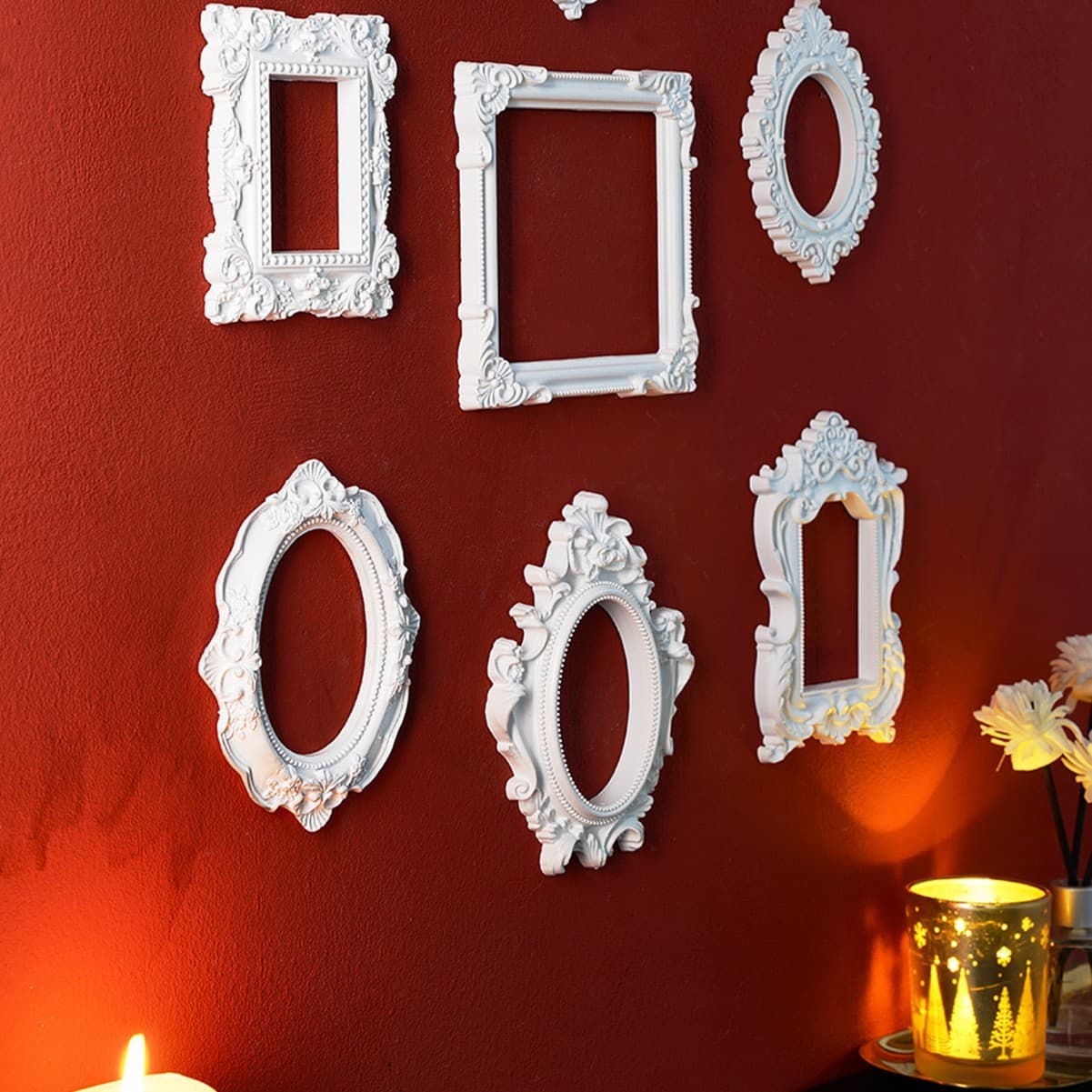 White Prop Wall Decoration DIY Wall Hanging Ornament (No Glue Included) European-Style Photo Prop Vintage Relief Frame Hanging Frame