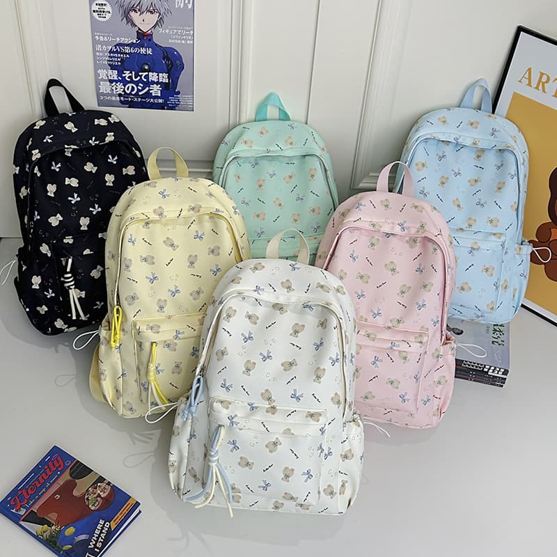 Japanese Style Cute Bear Student Backpack for Women Ins Style Bow Casual Middle High School Students Schoolbag Outdoor Backpack