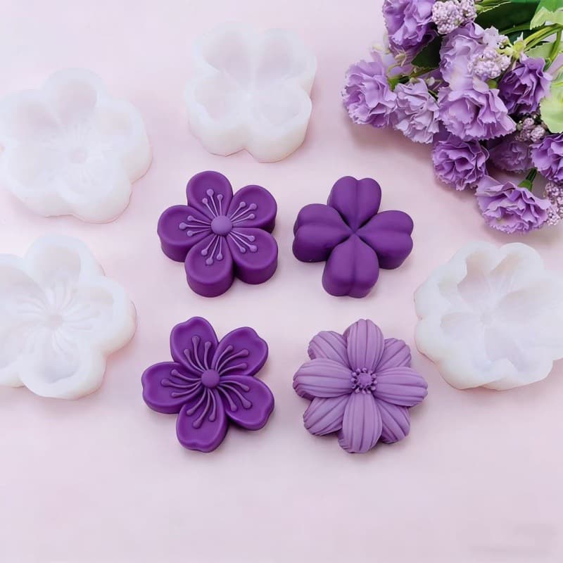 diy fondant cake baking mold cherry blossom peach blossom four-leaf clover flower plaster candle silicone mold mooncake mold