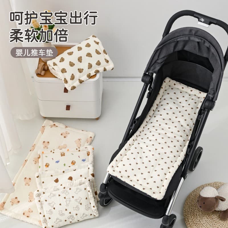 Baby Stroller Cotton Pad, Stroller Seat Cushion, Baby Cradle Pad, Gauze Bean Fleece, Thickened Warm Winter Stroller Pad