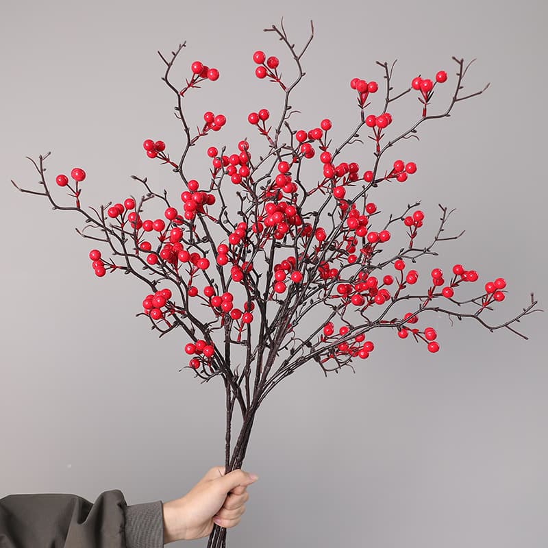 Artificial holly berries, red berries, home decoration, red Spring Festival lucky fruit, Spring Festival flower arrangement, fortune bucket, artificial flowers