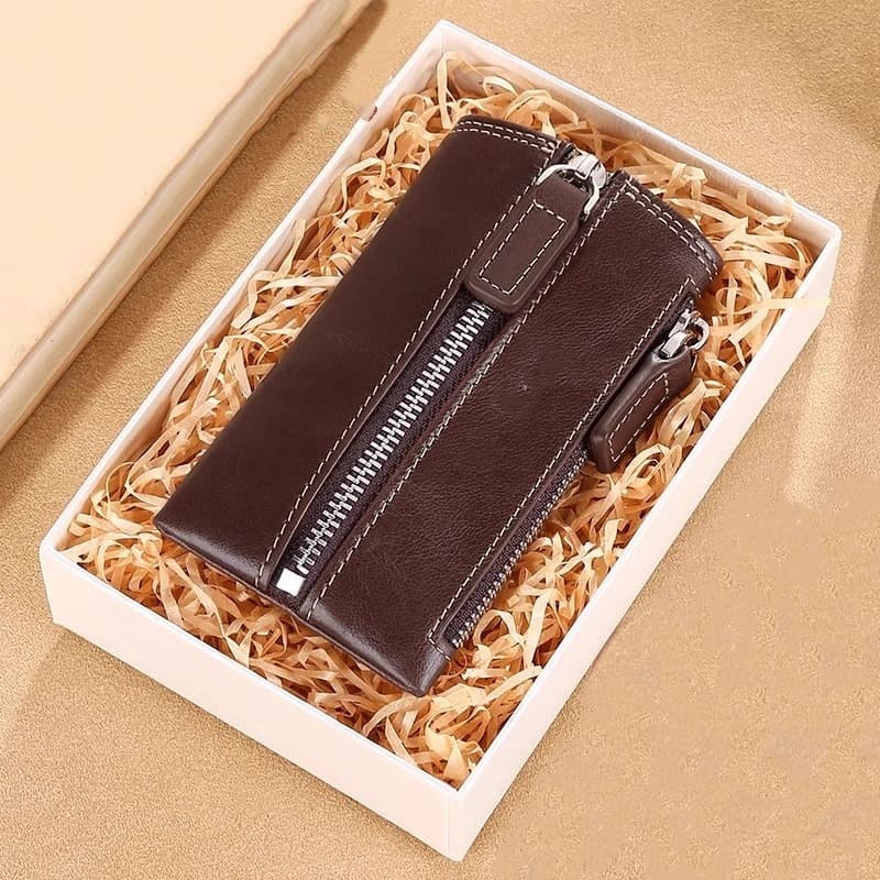 2024 New Multifunctional Genuine Leather Key Holder with Zipper, Durable Coin Purse for Men and Women, Car Key Case