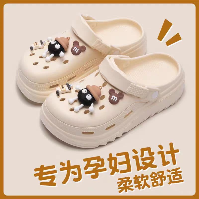 New Women's Maternity Clog Sandals Summer Thick Sole Non-Slip Beach 2024 Cloud-Like Comfort Two-Way Wear Closed-Toe Beach Slippers