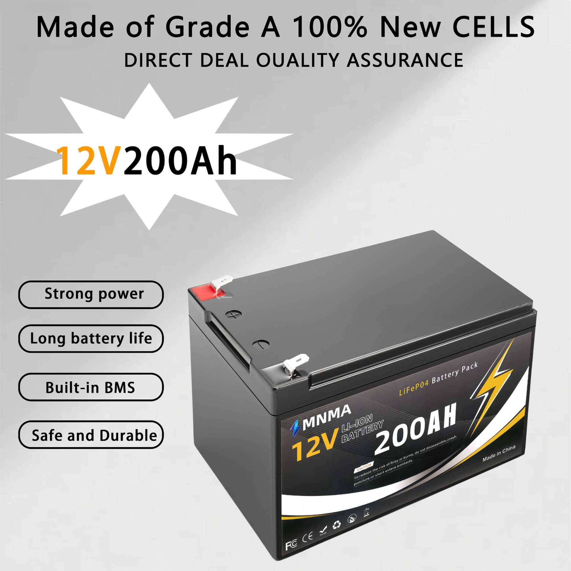 Home Energy Storage RV Off-Grid System Solar Power System Marine 12V 200AH LiFePO4 Battery