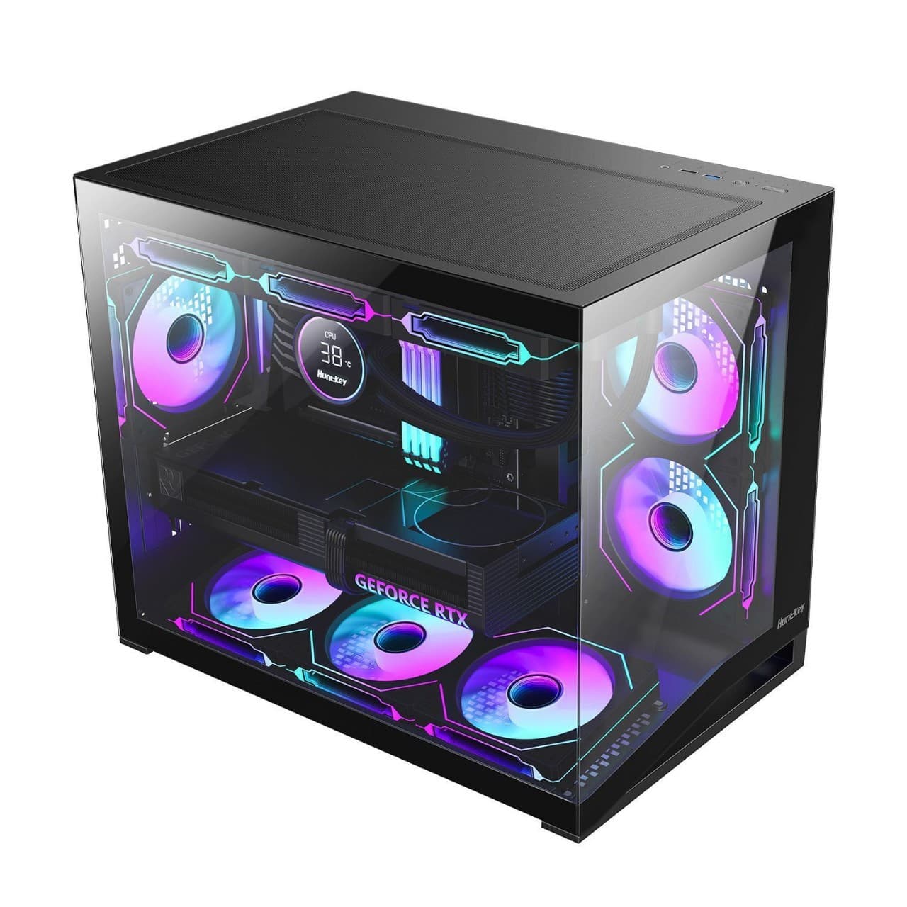 Huntkey S960V2 Snowstorm X column-free panoramic sea view room MATX desktop computer host 360 water-cooled chassis