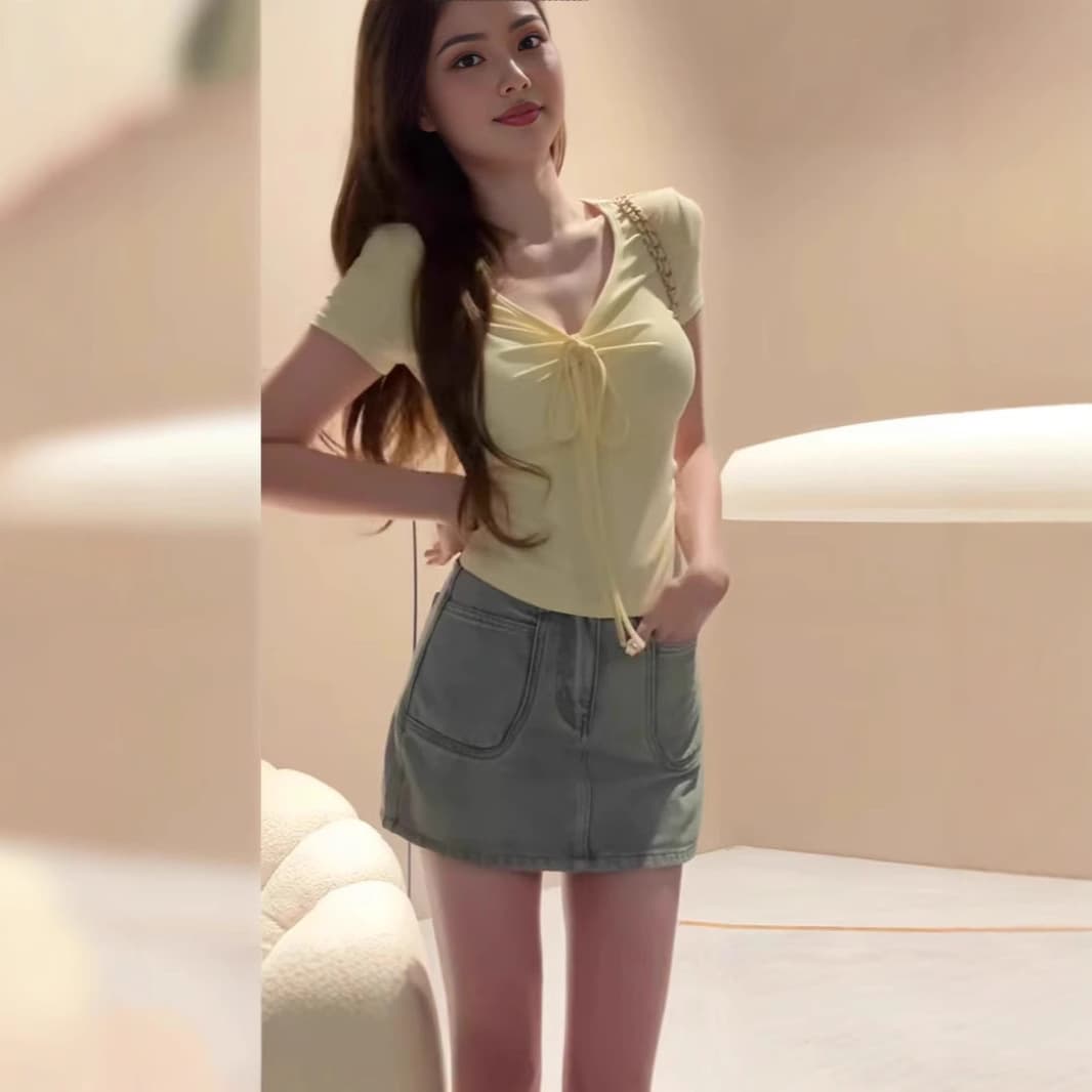 Spice Girls Pure Desire High Waist Tight Short T-shirt Women's Summer New Design Sense Niche Slim-fit Short Sleeve Shoulder T-shirt