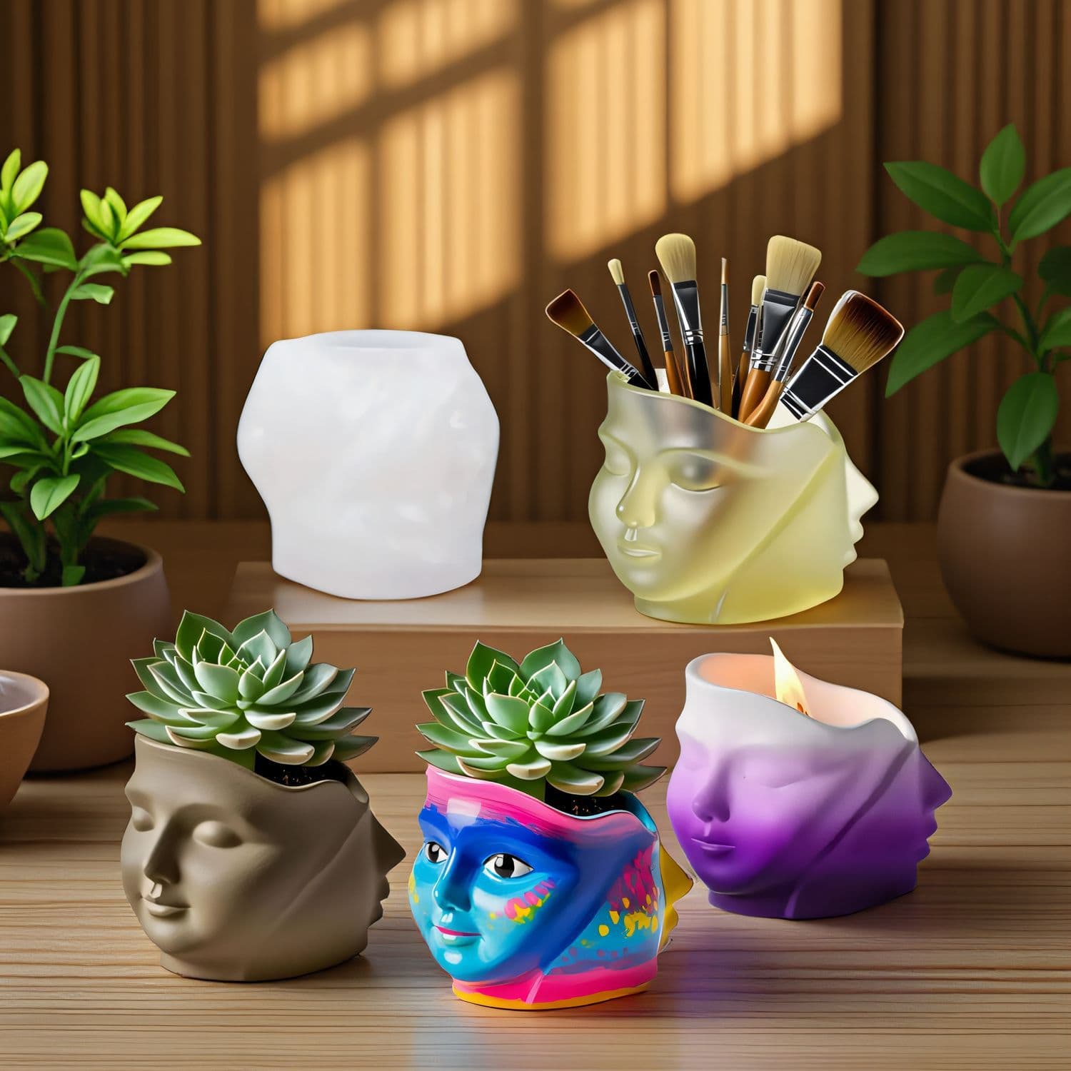 Yindian Dough Sculpture Face Cement Aroma Plaster Cup Mold DIY Epoxy Resin Storage Cup Flower Pot Decoration Silicone Mold