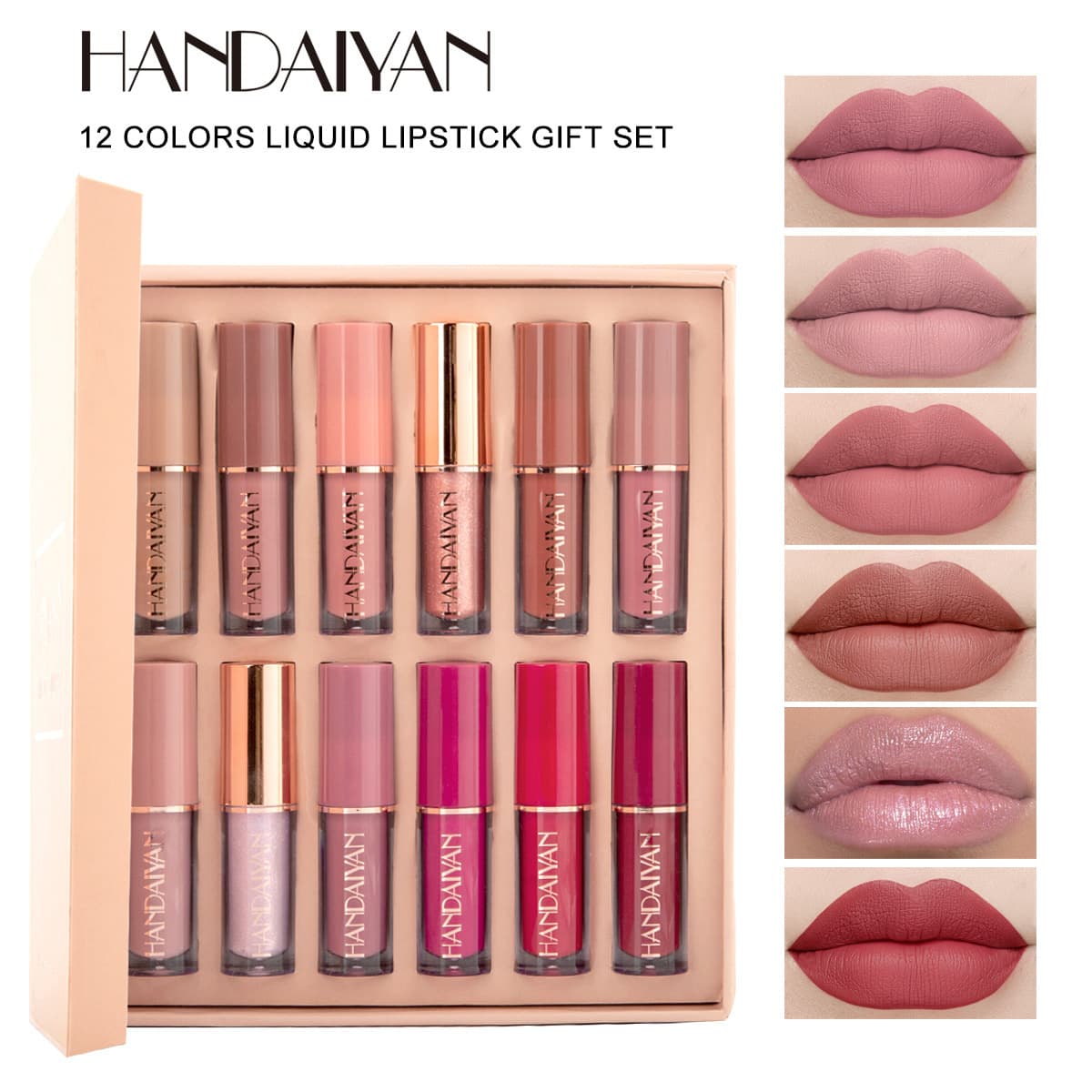 Lip Gloss Cross-Border Hot-Selling Product Handaiyan 12-Piece Book-Shaped Lipstick Set, Color-Matching Matte Soft Mist Lip Gloss Wholesale