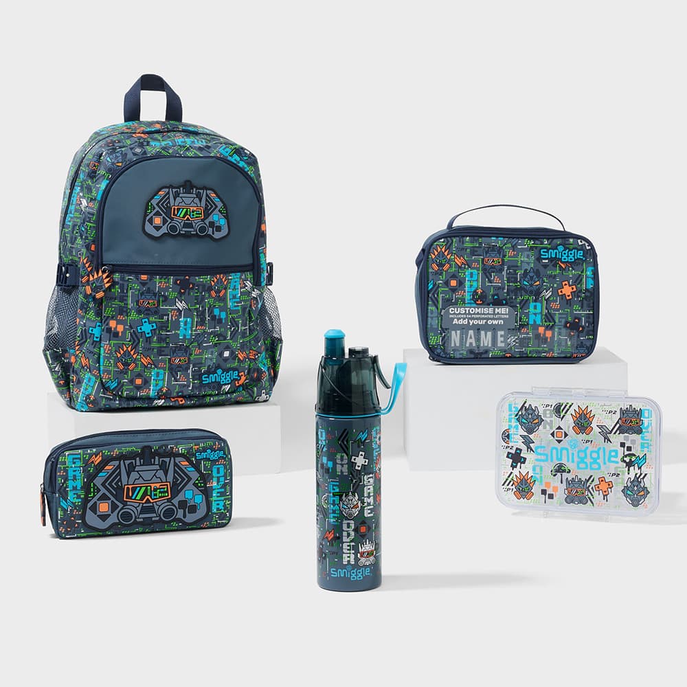 Australian Smiggle Backpack for Elementary School Kids, Mecha Mask Cartoon Boy Set with Lunch Bag and Pencil Case Gift