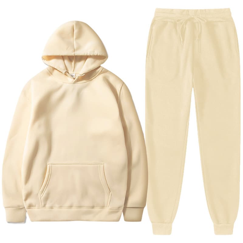 Men's Set Cross-border Pullover Hoodie Sports Fashion Fleece Men's Hoodie Fleece White Pink