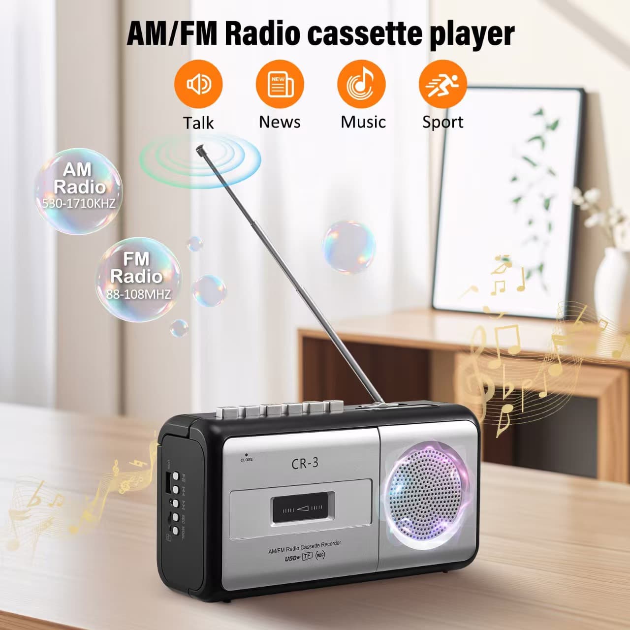 Two-Band Radio Portable FM/AM Retro 8090s Radio Cross-border Cassette Radio