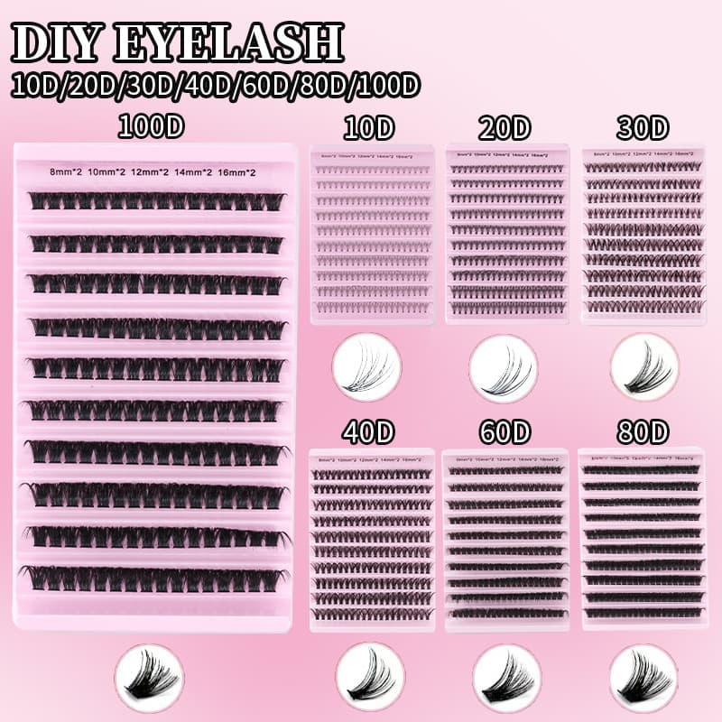 Custom Cross-Border Amazon DIY Lash 40D Mixed Lash Set 80pcs Hot Melt Flare Lashes