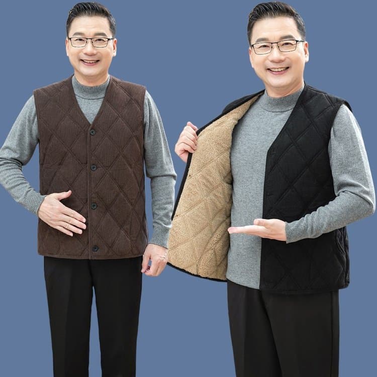 Autumn and Winter Middle-Aged and Elderly Men's Fleece-Lined Thick Warm Vest Jacket Old Man Sleeveless Jacket Dad Outfit Warm Grandpa Vest