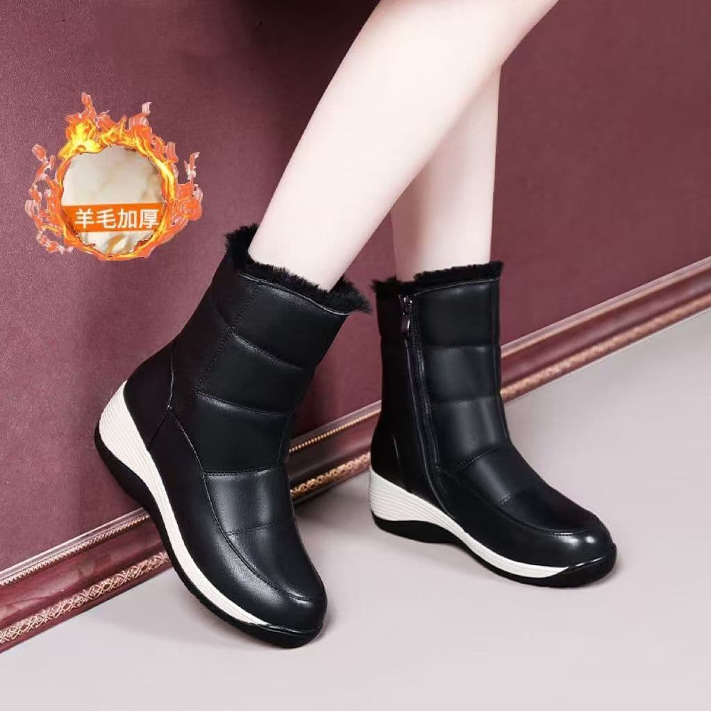 Thick-soled Snow Boots Autumn Winter New Style Fleece-lined Thickened Women's Wedge Heel Shoes Wool Short Boots Lightweight