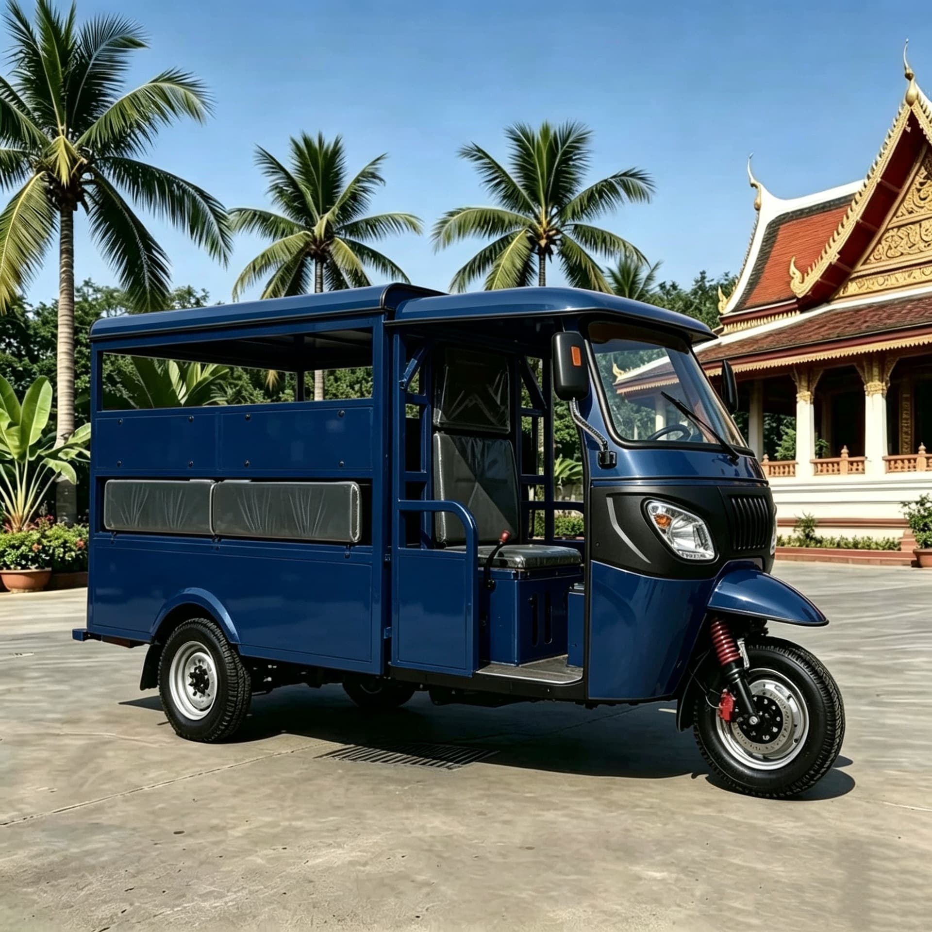 Yellow Enclosed Fuel Three-Wheeled Motorcycle, TukTuk, Urban and Rural Short-Distance Transport, Three-Wheeler, Durable Commercial Use