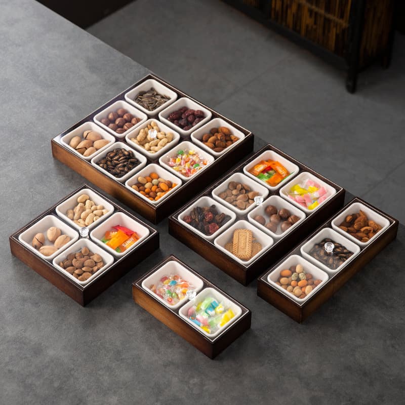 2024 New Household Reception Customers Exquisite Dried Fruit Box Chinese Walnut Bamboo Plate Living Room New Year Snack Fruit Plate