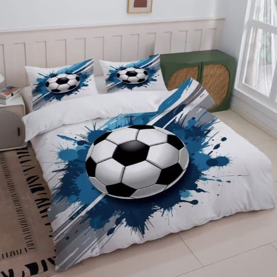 3-Piece Football Theme Blue White Bedding Set 1 Duvet Cover + 2 Pillowcases No Core Bedroom Decor