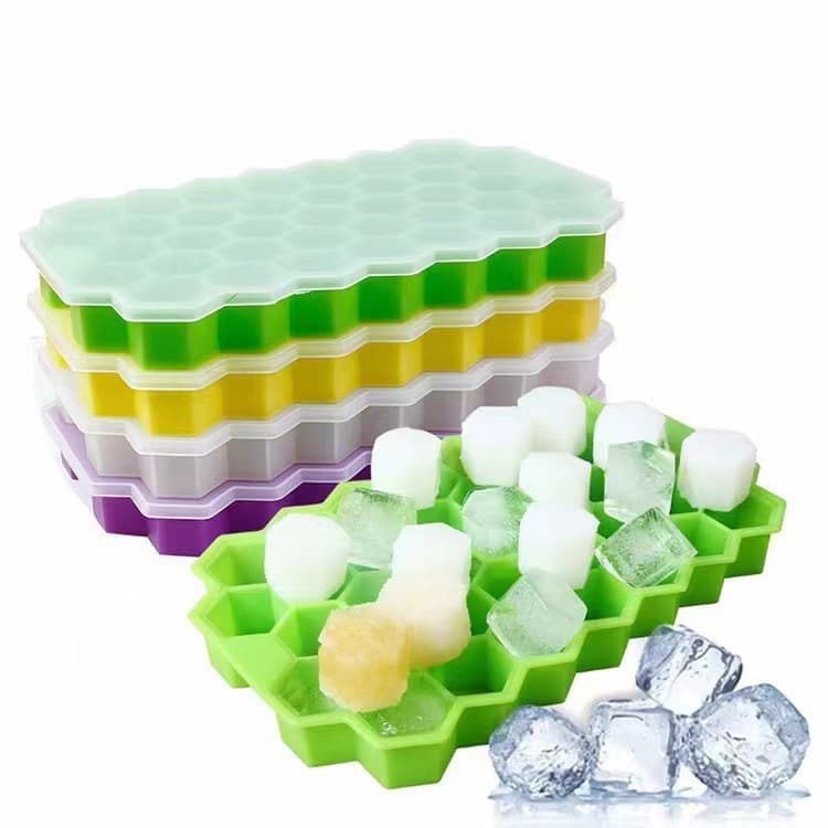 Silicone Honeycomb Ice Cube Tray with Lid, 37 Grids, Silicone Ice Mold for Ice Cubes and Popsicles, Honeycomb Ice Making Mold