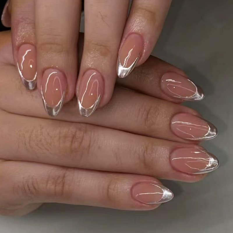 French Gold Trim Press-On Nails Ins Style Fake Nail Tips Ready-to-Wear Nails 30 Sets