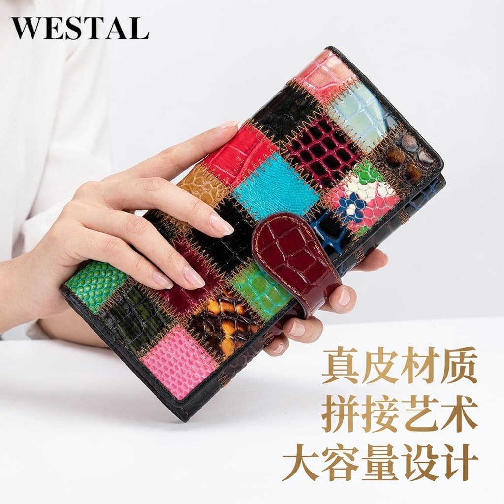 Women's Hand Wallet, Long Color Block Coin Purse, Zipper Cell Phone Bag, Leather Wallet Wholesale