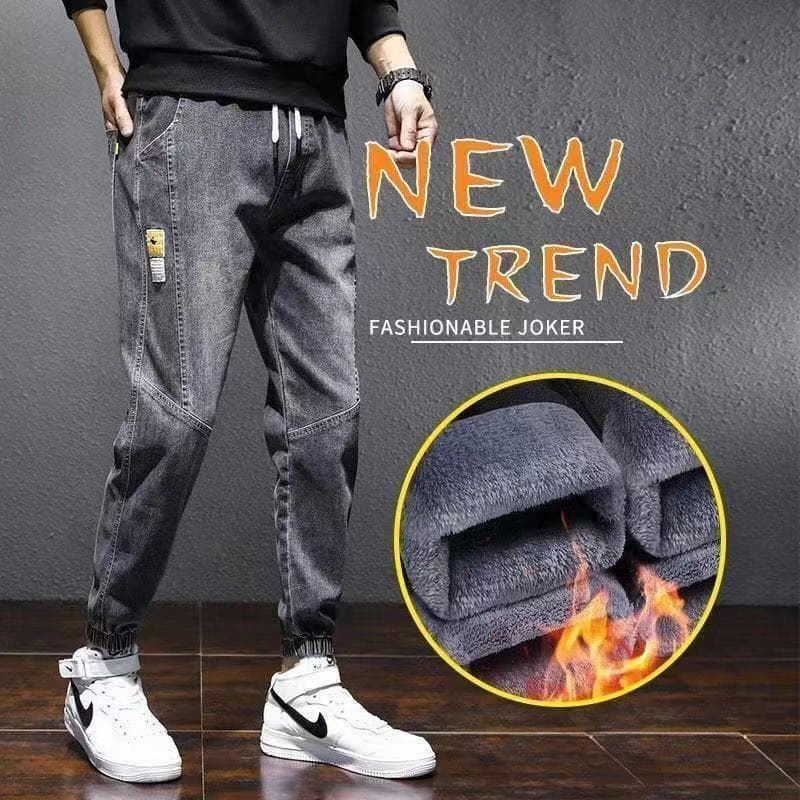 Autumn and Winter Velvet Thickened Jeans Men's Loose Large Size Winter Men's Pants Thick Workwear Harlan Casual Pants