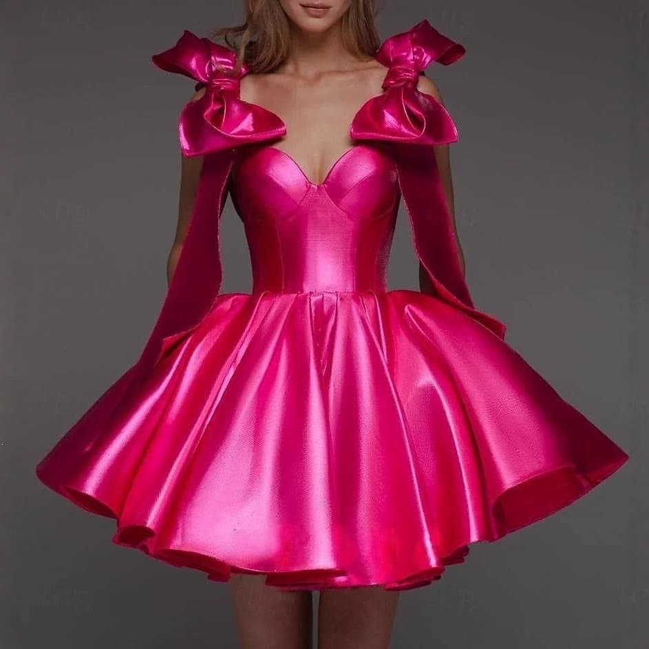 Solid Color Strapless Evening Dress with Bow Design Short Party Dress for Petite Women